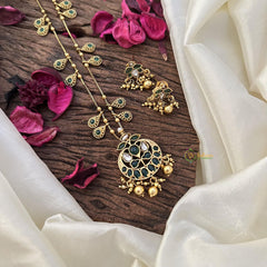 Vriksham Elegant Green Stone Pendant Chain-Golden Bead-G15705