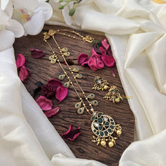 Vriksham Elegant Green Stone Pendant Chain-Golden Bead-G15705