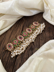 Premium Jadau Kundan High Neck Choker -Rice Pearl-J1825