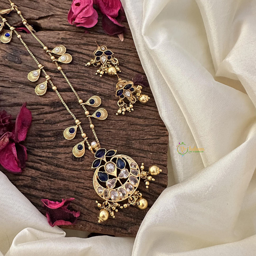 Vriksham Elegant Blue Stone Pendant Chain-Golden Bead-G15706