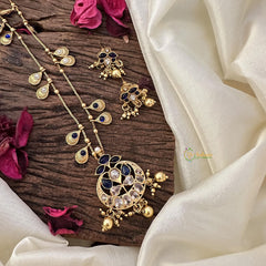 Vriksham Elegant Blue Stone Pendant Chain-Golden Bead-G15706