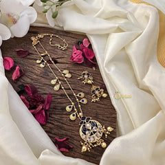 Vriksham Elegant Blue Stone Pendant Chain-Golden Bead-G15706