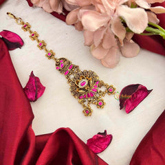 Vriksham Premium Bold Red With Floral Drop Kundan Jadau Maang Tikka-J4244
