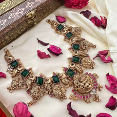 Green AD Stone 1 gm Gold Lakshmi Neckpiece-G14335