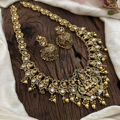 Gold Look Alike Mayil Lakshmi Neckpiece-Golden Beads-G12675