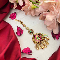 Vriksham Classic Leaf Pear Style Kundan Jadau Maang Tikka-Gold Bead-J4253