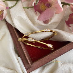 Premium Gold Alike AD Stone Bangle Set - White - G11676