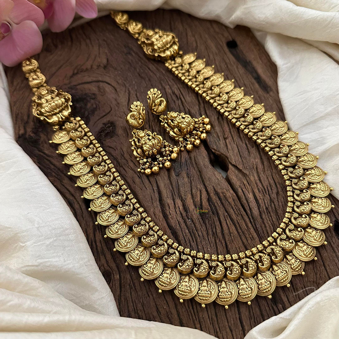 Antique Lakshmi Coin with Peacock Long Necklace-G12671 – vrikshamindia