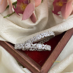 White Silver Tone American Diamond Bangle Set - White - G11548