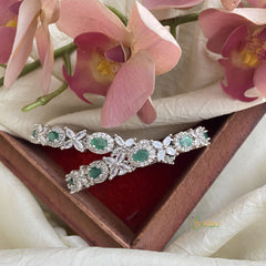 Silver Tone American Diamond Bangle Set - White & Green - G11550