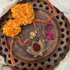 Vriksham RakshaBandhan Kundan Jadau Lakshmi Pendant Rakhi-Green White-G18968