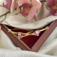 Premium Gold Alike AD Stone Bangle Set - Red & White - G11677