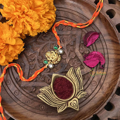 Vriksham RakshaBandhan Kundan Jadau Lakshmi Pendant Rakhi-Green White-G18968