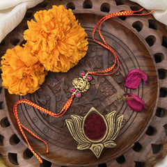 Vriksham RakshaBandhan Kundan Jadau Lakshmi Pendant Rakhi-Red-G18965