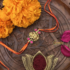 Vriksham RakshaBandhan Kundan Jadau Lakshmi Pendant Rakhi-Red-G18965