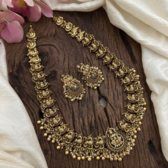 Gold Look Alike Lakshmi Long Neckpiece-Golden Beads-Pearls-G12670