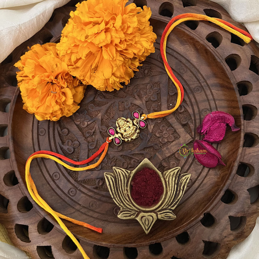 Vriksham RakshaBandhan Kundan Jadau Lakshmi Pendant Rakhi-Red-G18967