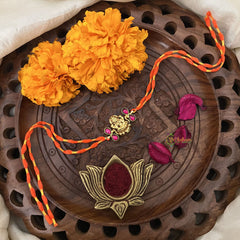 Vriksham RakshaBandhan Kundan Jadau Lakshmi Pendant Rakhi-Red-G18966