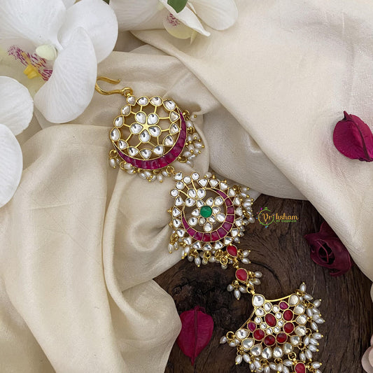 Vriksham Elegant Jadau Kundan Jada Billai-Rice Pearl-Red-J2635