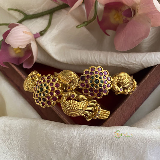 Antique Gold Alike Mayil Floral AD Stone Bangle Set - G11751