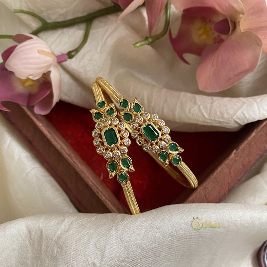 Antique Gold Look Alike AD Stone Bangle Set - Green - G11755