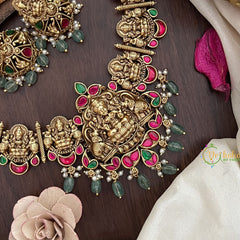 Vriksham Gold Look Alike Lakshmi Jadau Addigai-Red Green-Pastel Green Bead-G17847