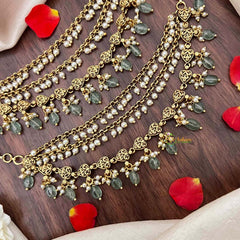 Vriksham Classic Temple Leaf Style Gold-Finish 3 Layer With Pearls & Green Bead Maatil-G21405
