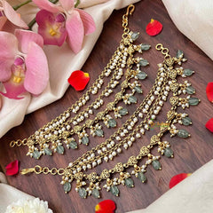 Vriksham Classic Temple Leaf Style Gold-Finish 3 Layer With Pearls & Green Bead Maatil-G21405