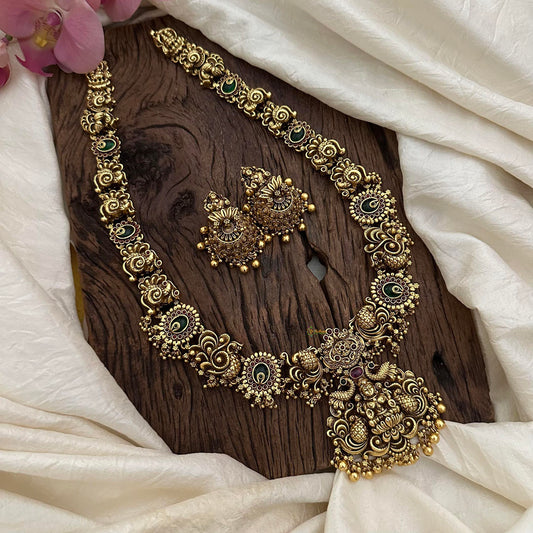 Antique Lakshmi Long Neckpiece-Golden Beads-G12668