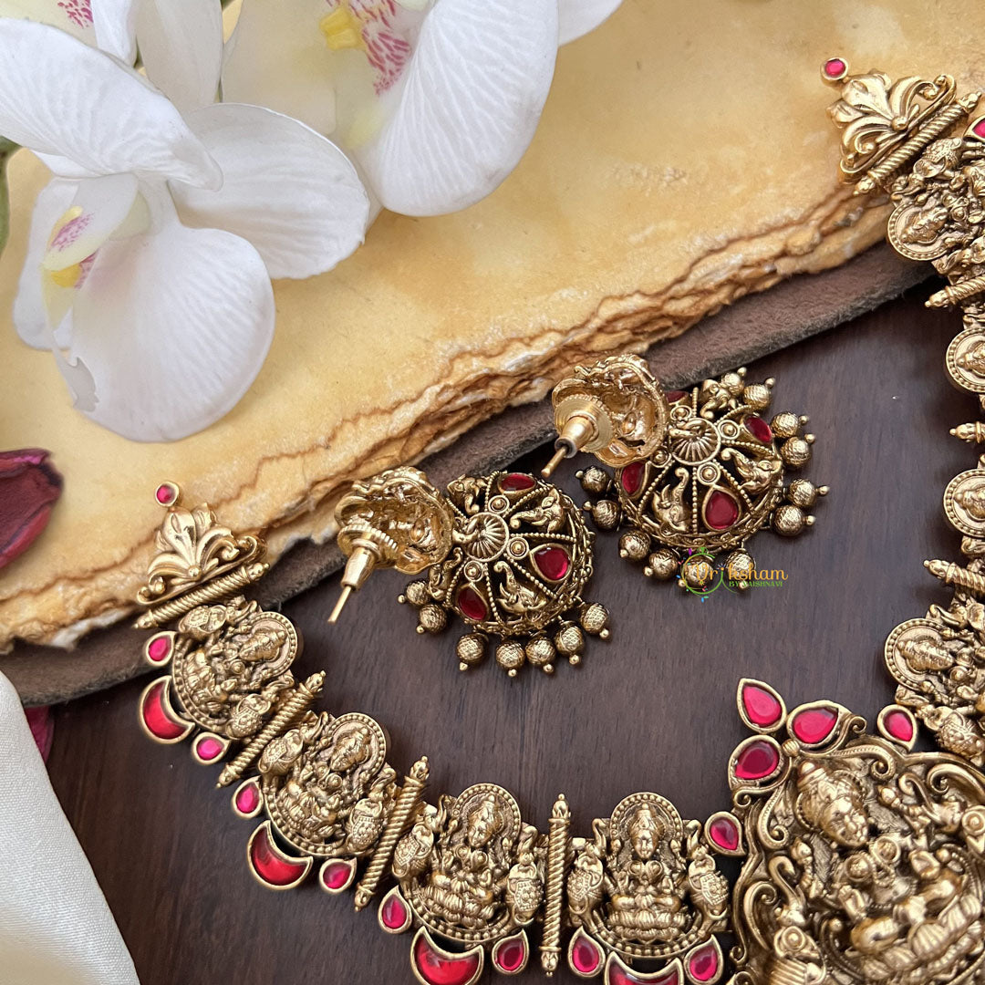 Vriksham Gold Look Alike Lakshmi Jadau Addigai-Red-Gold Bead-G17828