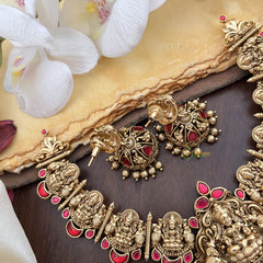 Vriksham Gold Look Alike Lakshmi Jadau Addigai-Red-Gold Bead-G17828