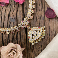 Vriksham Gold Look Alike AD Stone Unique Short Neckpiece-Pearl-G17169