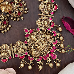 Vriksham Gold Look Alike Lakshmi Jadau Addigai-Red-Gold Bead-G17828