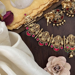 Vriksham Gold Look Alike Lakshmi Jadau Addigai-Red-Gold Bead-G17828