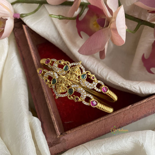 Gold Look Alike  AD Stone Bangle Set -White Red Green -Lakshmi Peacock Bangle - G11934