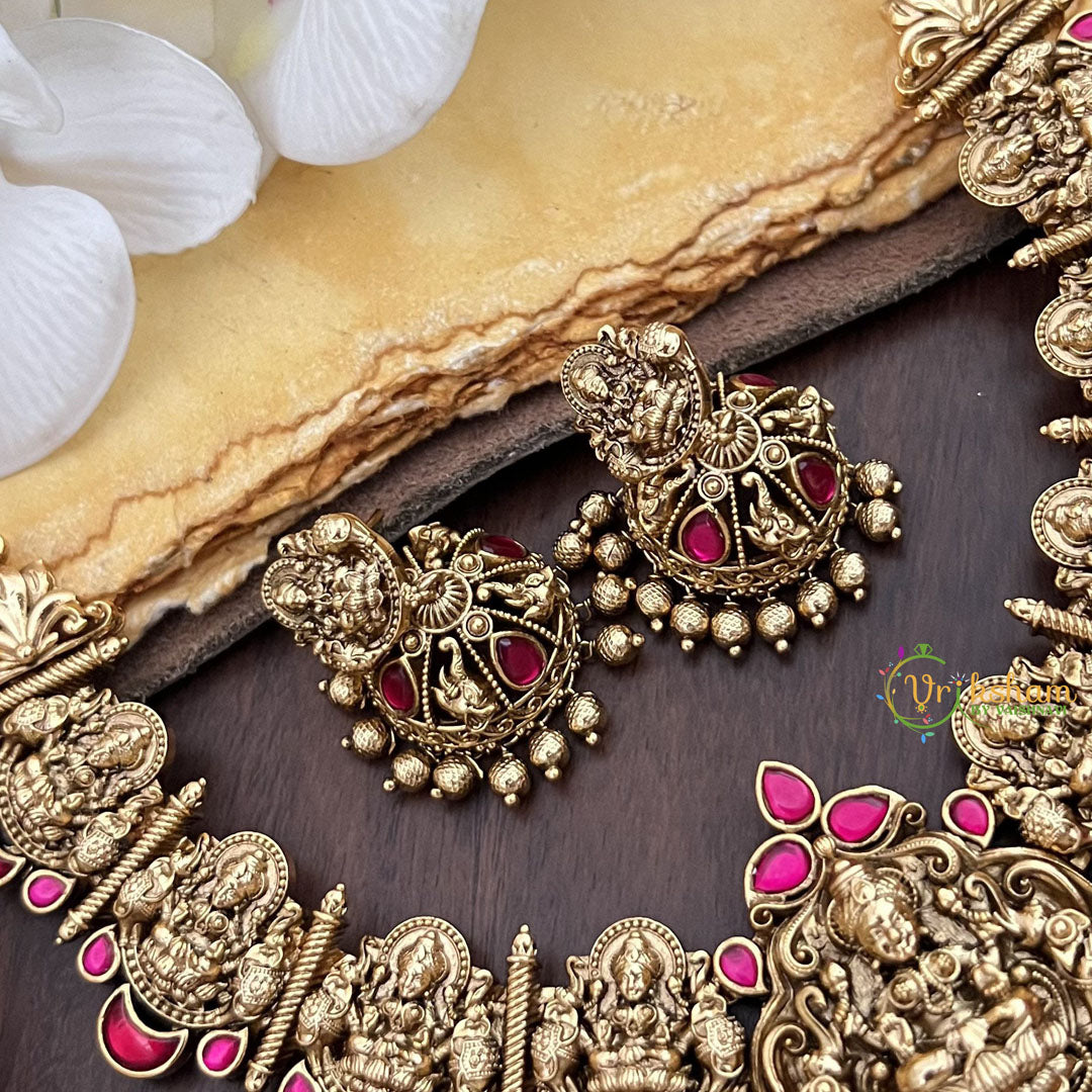 Vriksham Gold Look Alike Lakshmi Jadau Addigai-Red-Gold Bead-G17828