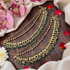 Vriksham Bahubali Style Gold-Finish 3 Layer With Pearls & Green Bead Maatil-G21406
