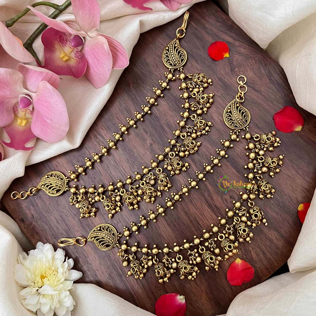 Vriksham Traditional Mango Motif Jhumka Drop Gold Bead Double Layer Maatil-G21414