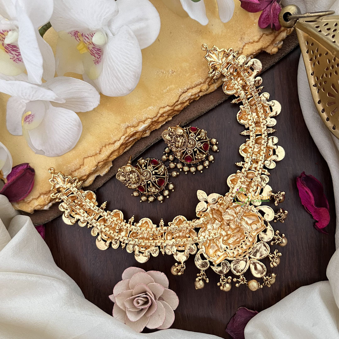 Vriksham Gold Look Alike Lakshmi Jadau Addigai-Red-Gold Bead-G17828