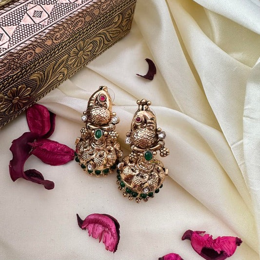 Premium 1 gm Gold Peacock Jhumka-Green-G14326