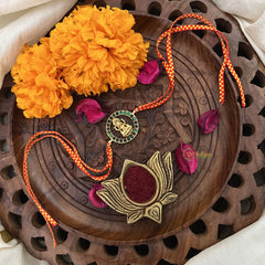 Vriksham Rakshabandhan Kundan Jadau Round Lakshmi Pendant Rakhi-Green -G18952