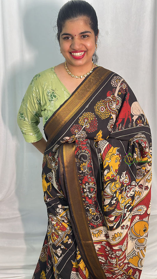 Black Kalamkari Saree with Nizam Border-VS4141