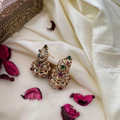 Premium 1 gm Gold Peacock Jhumka-White-G14328