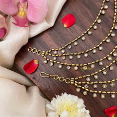 Vriksham Vintage Gold Finish With Petite White Drops 3-Layer Maatil-G21411