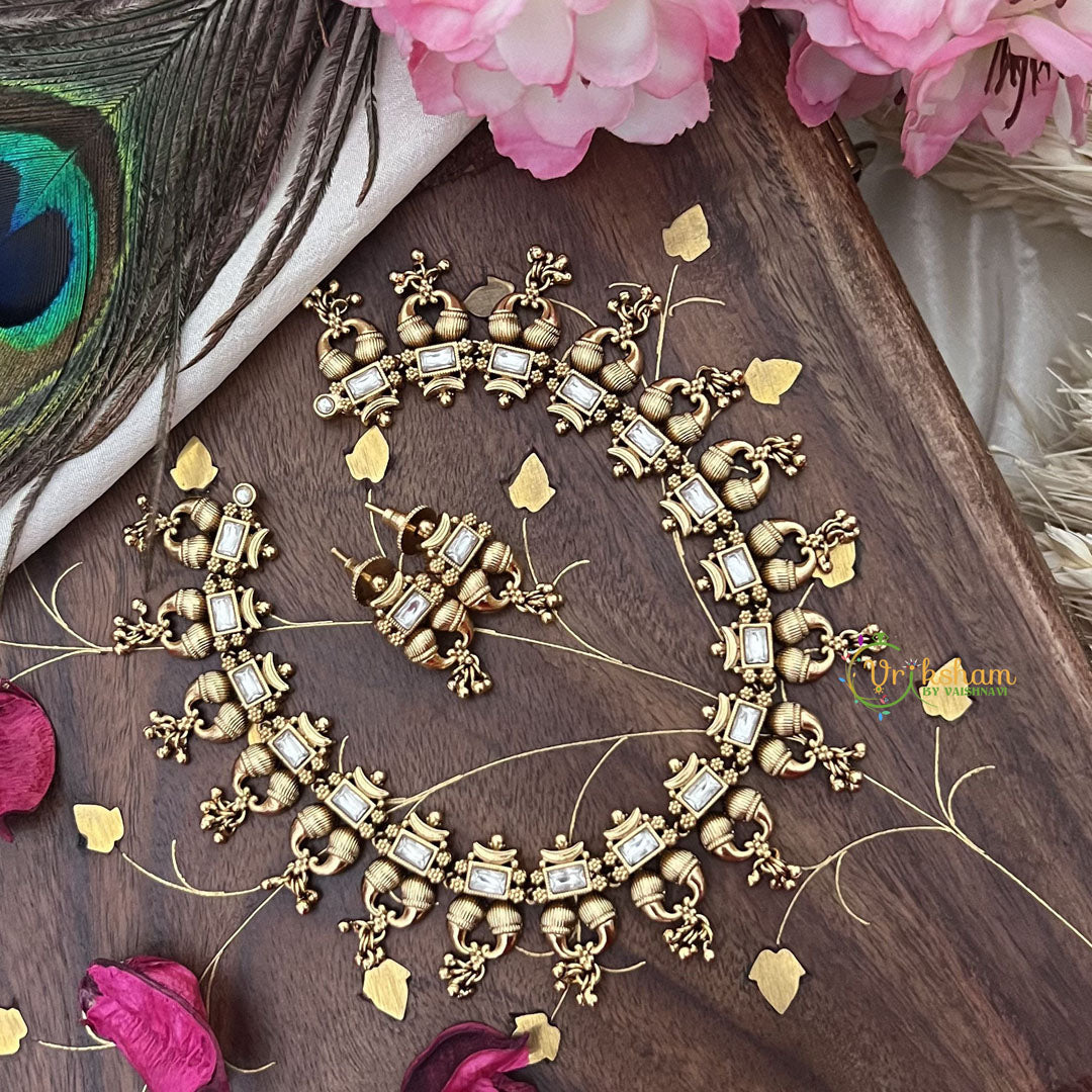 Vriksham Exquisite Designer Short Neckpiece-White-G18135