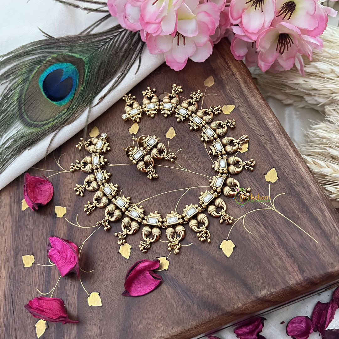 Vriksham Exquisite Designer Short Neckpiece-White-G18135
