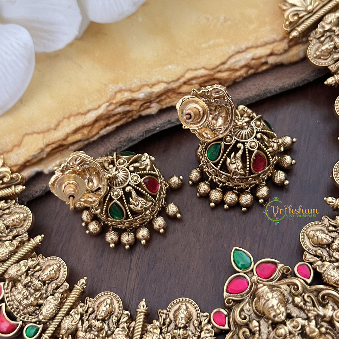 Vriksham Gold Look Alike Lakshmi Jadau Addigai-Red Green-Gold Bead-G17829