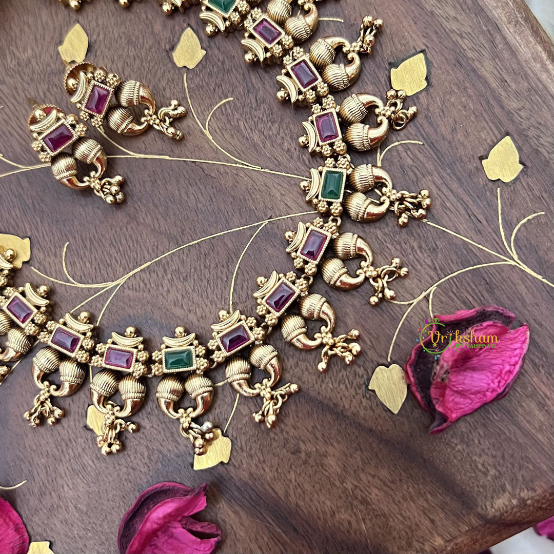 Vriksham Exquisite Designer Short Neckpiece-Red Green-G18136