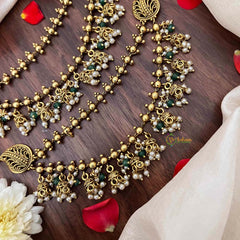 Vriksham Traditional Mango Motif Jhumka Drop Green Bead & Pearls Double Layer Maatil-G21415