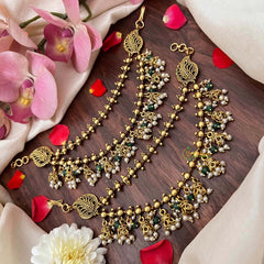 Vriksham Traditional Mango Motif Jhumka Drop Green Bead & Pearls Double Layer Maatil-G21415